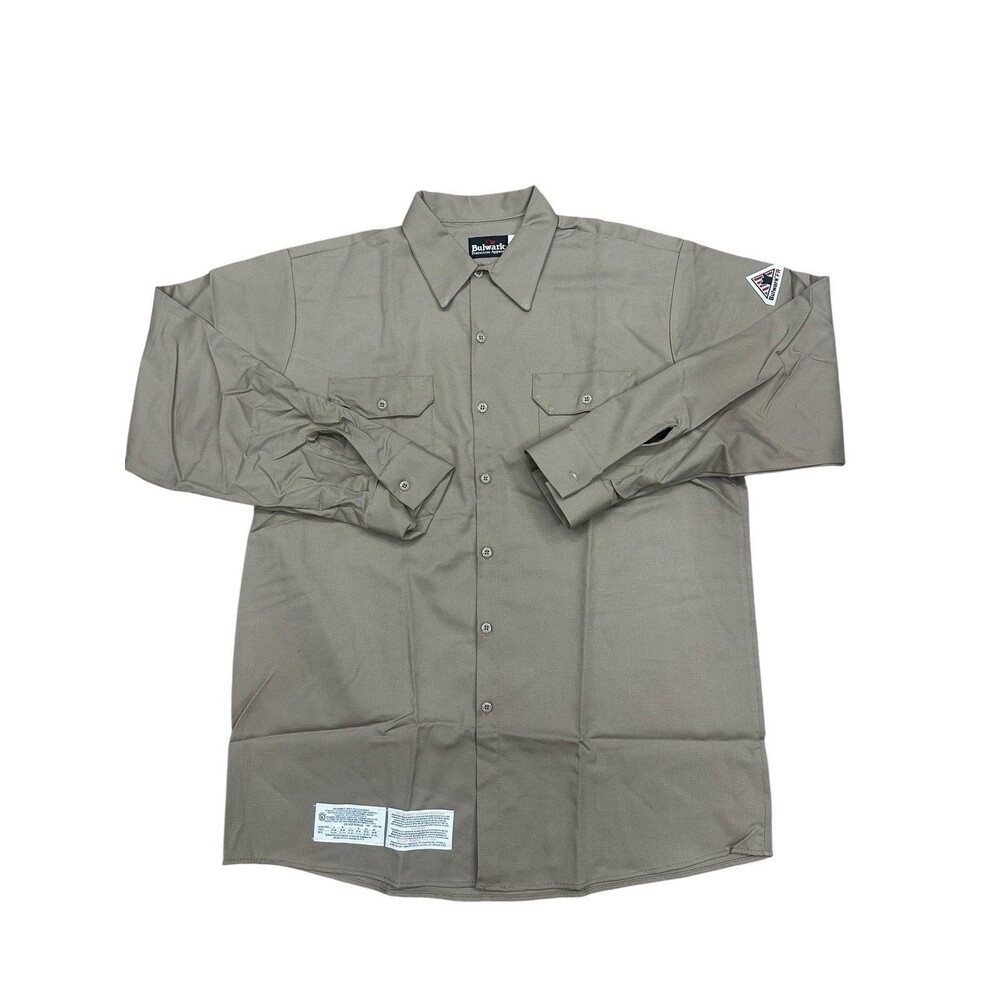 Bulwark Excel FR Mens Flame Resistant Long Sleeve Tan Plaid Uniform Shirt XL-REG